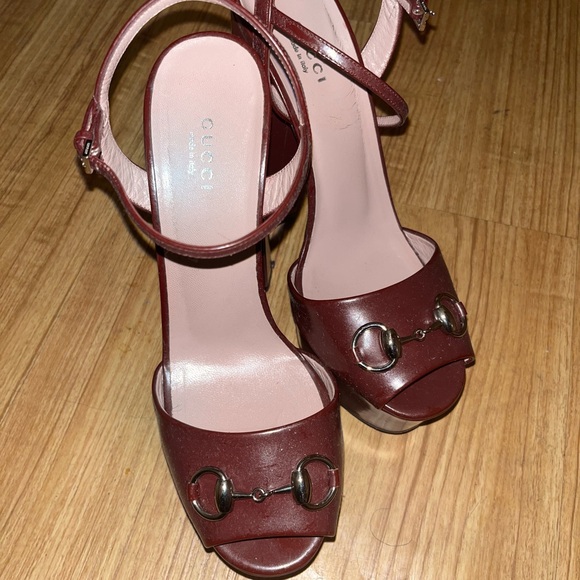 Gucci Horsebit Platform Burgundy Leather Sandals Size 39/9 - Picture 5 of 5